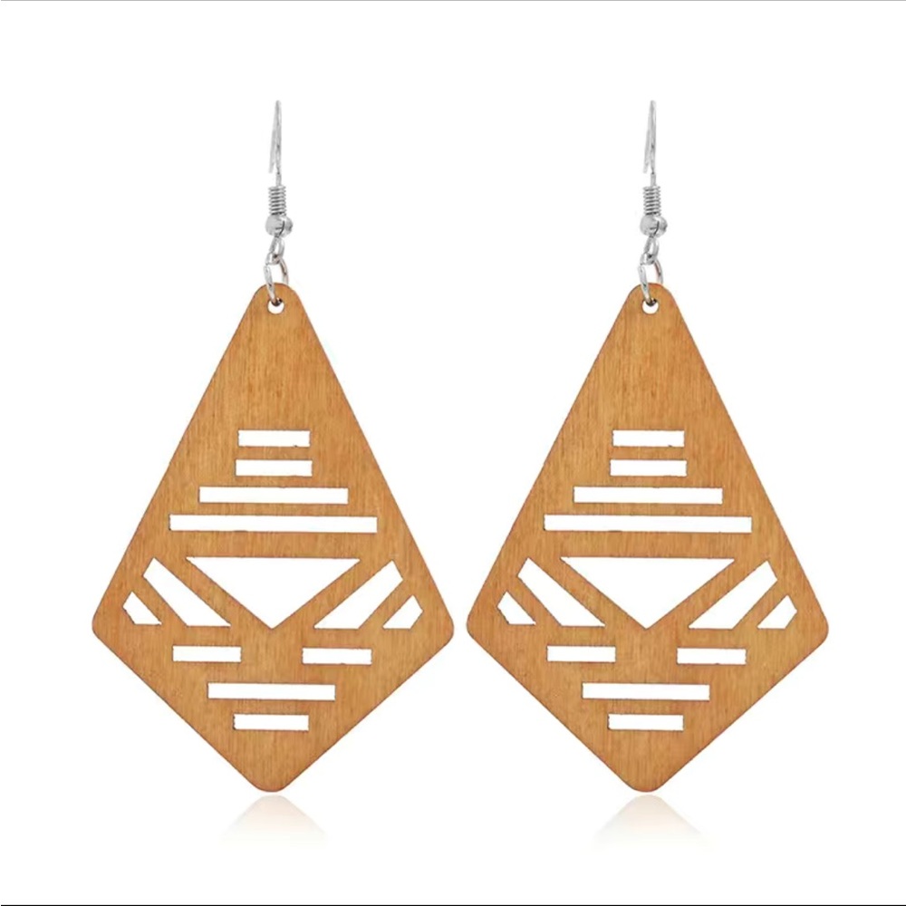 Cutout Burnt Brown Geometric Drop Earrings